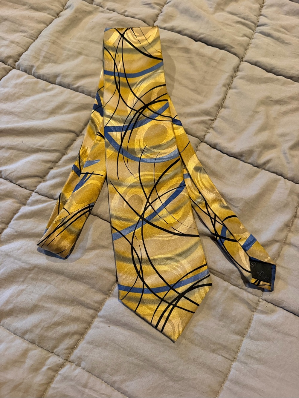 J. Garcia Yellow and Blue Abstract Pattern Necktie